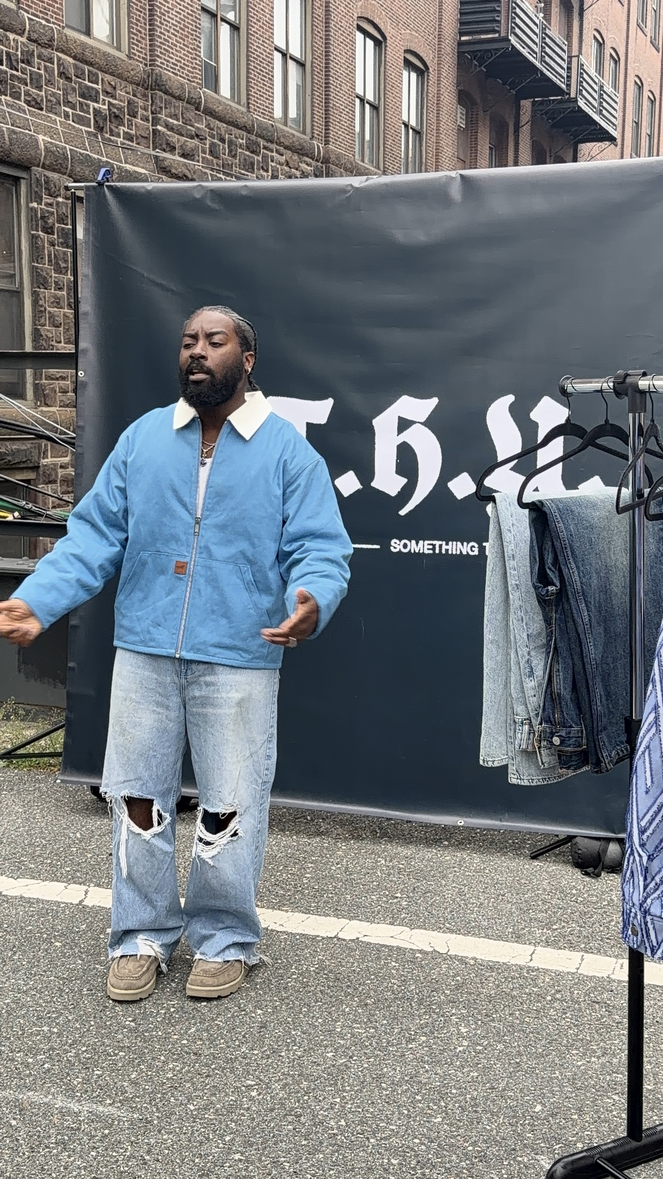 Lite Year Work Jacket - full body, BTS